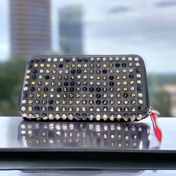 CHRISTIAN LOUBOUTIN Clutch Black PANETTONE Leather Wallet Empire Spike NO OFFERS - Picture 7 of 11